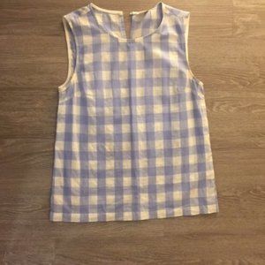 J Crew Sleeveless Plaid Cotton Linen Blouse